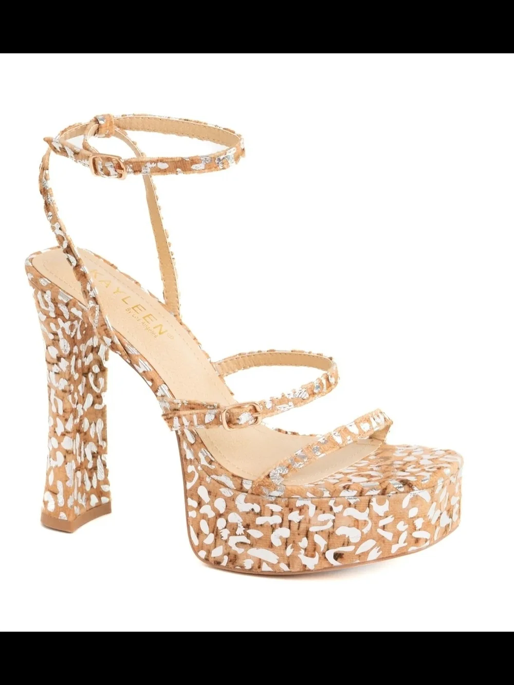 Leopard Silver Platform Sandal with Ankle Strap
